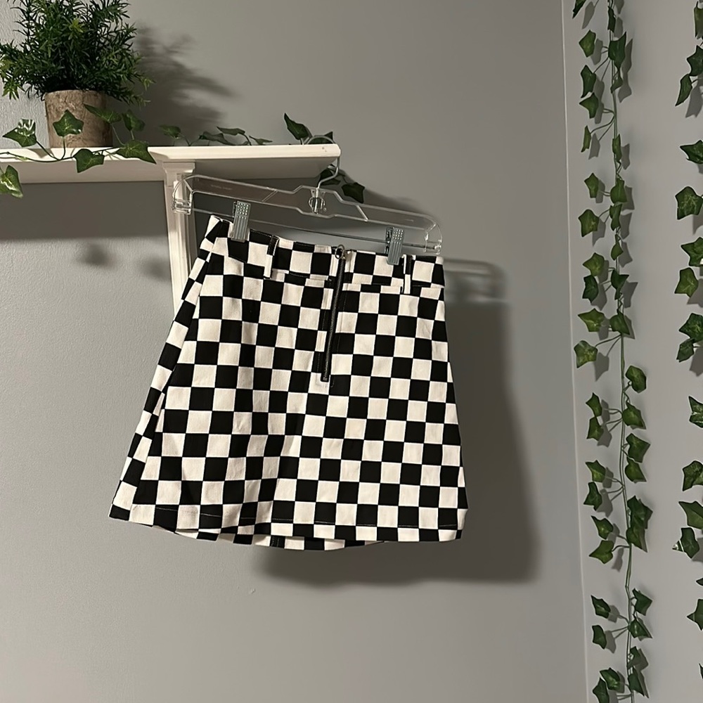 checkered mini skirt